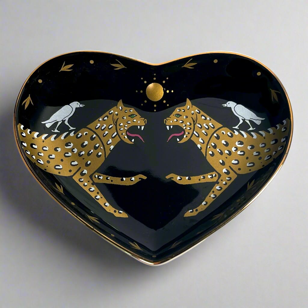 Two Cheetahs Ceramic Heart Dish