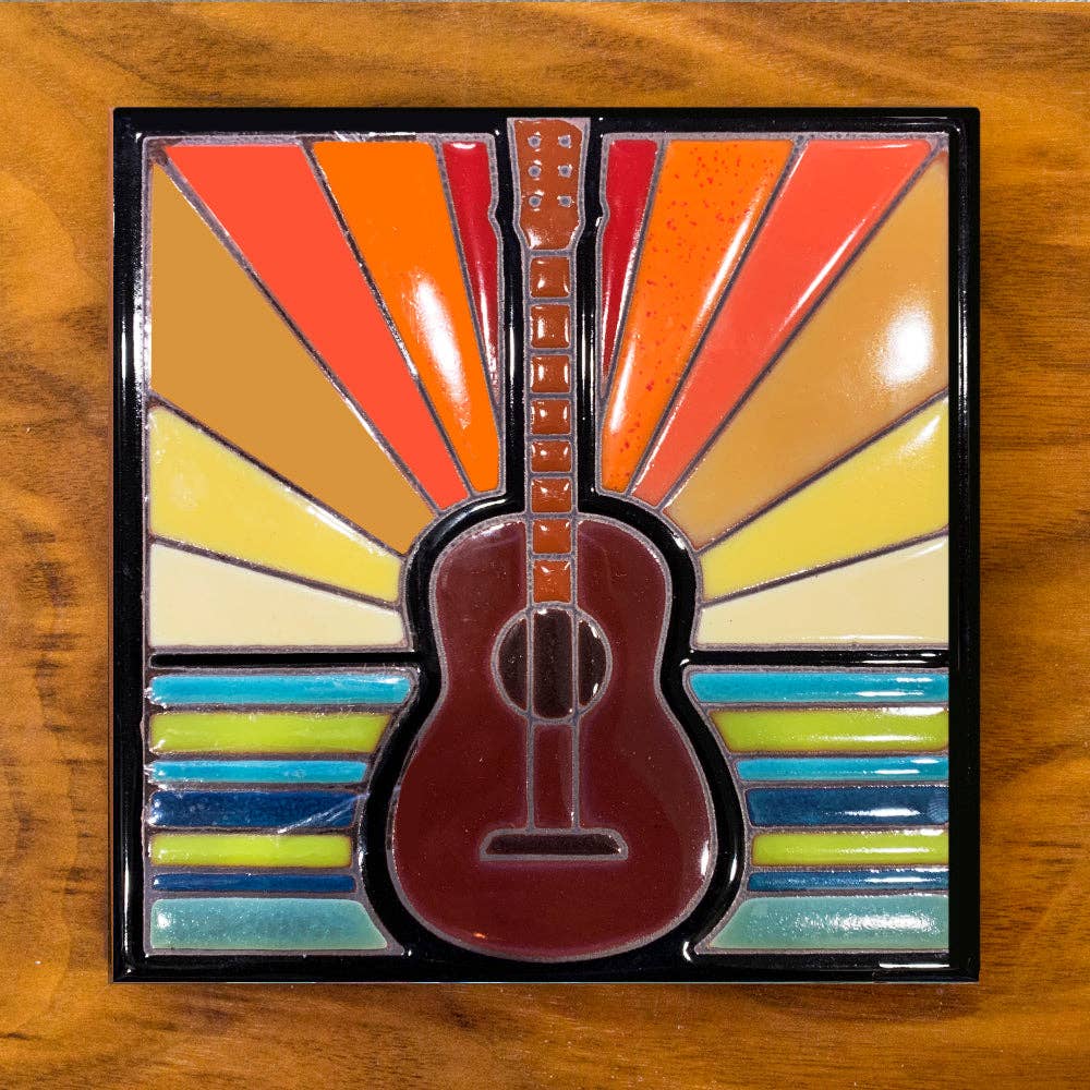 Guitar Hand Glazed Art Tile Trivet
