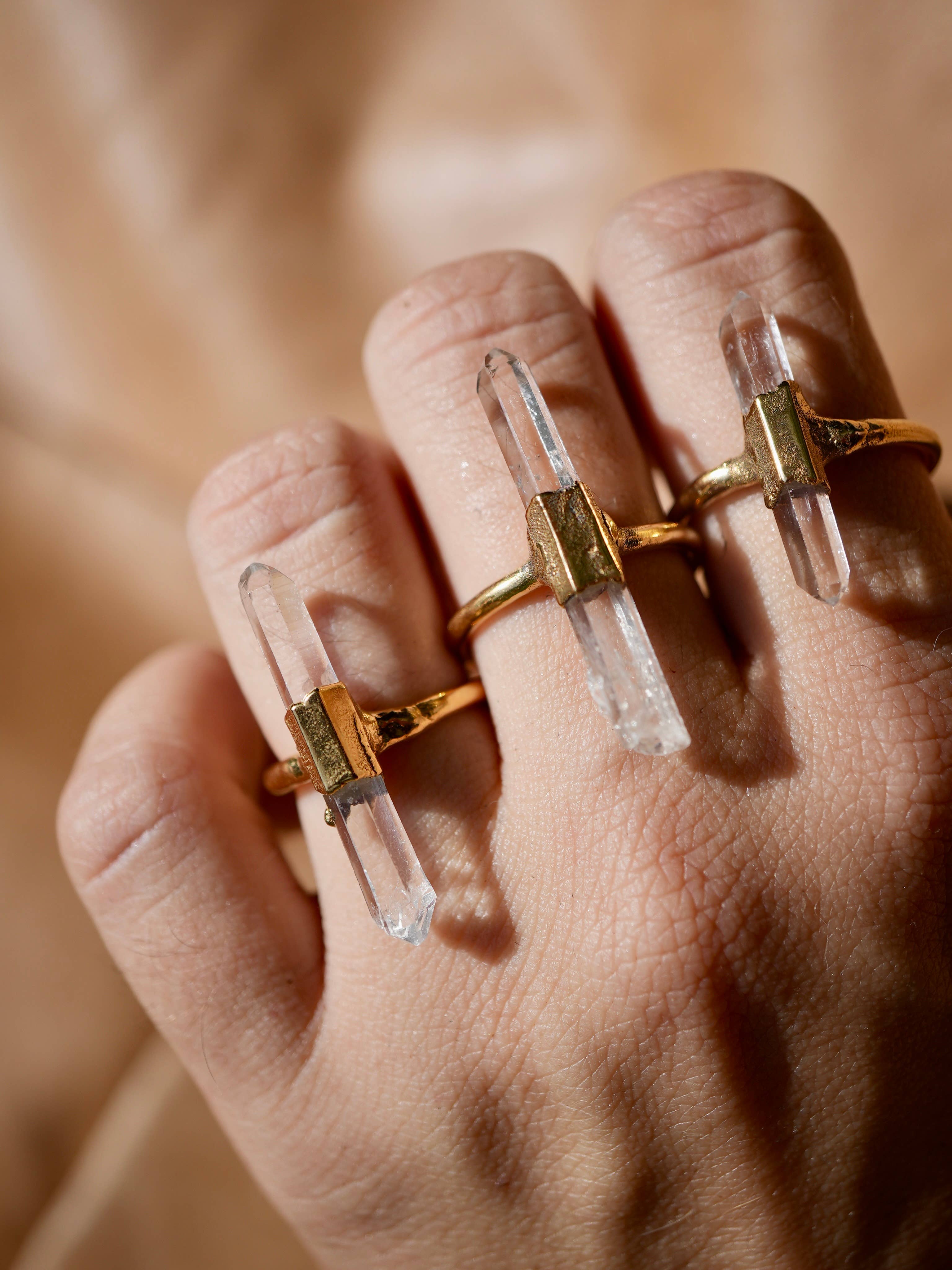 Gold Raw Clear Quartz Ring | April Birthstone