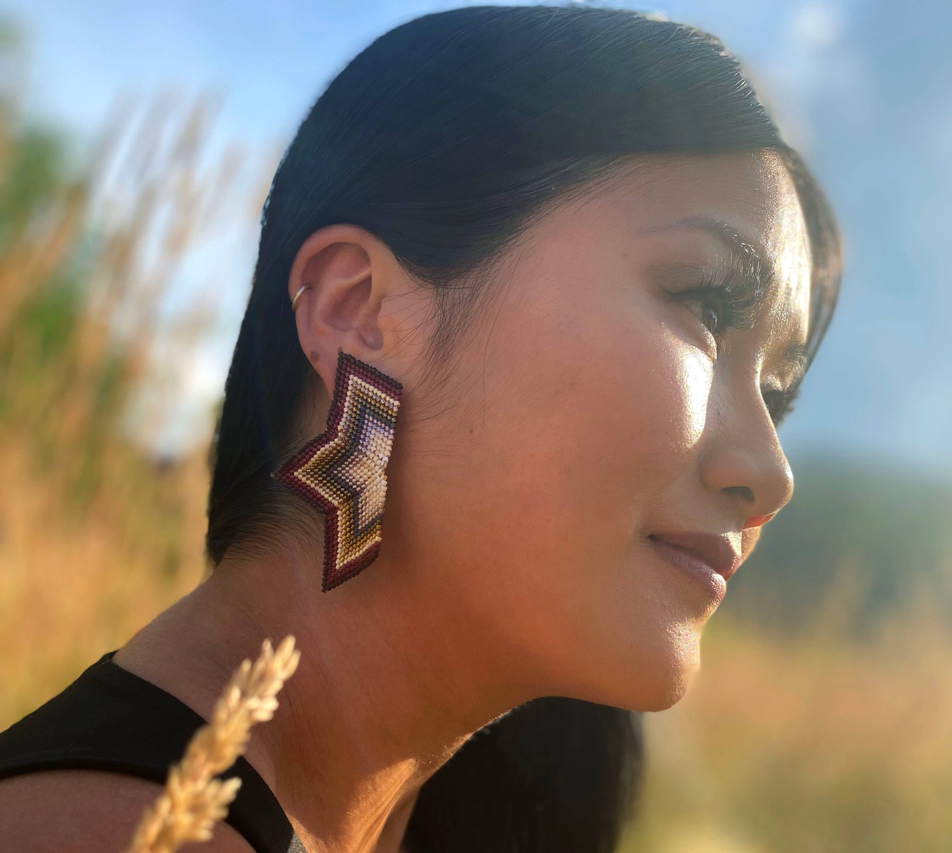 Half Star Earrings (Brown/Cream)