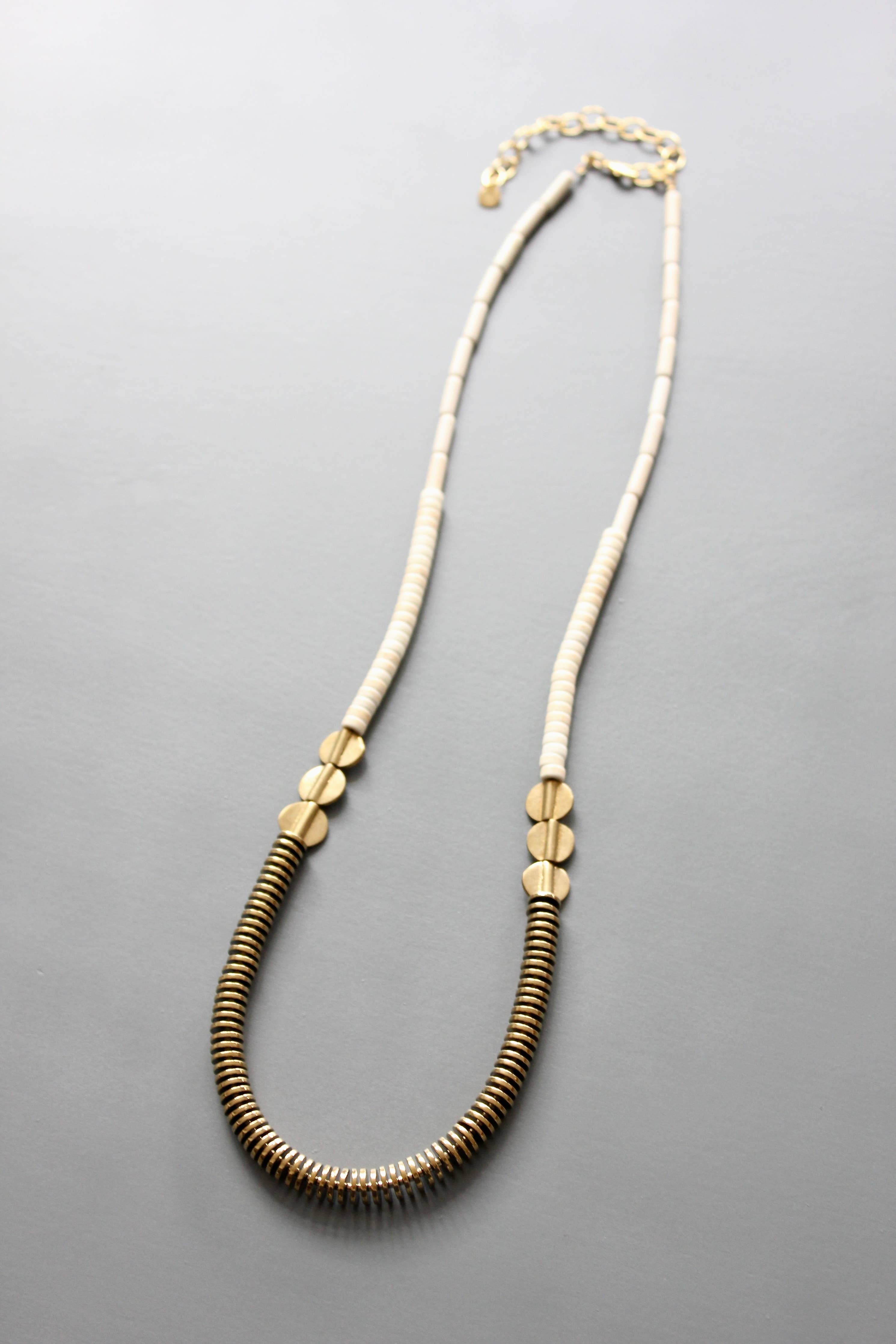 Gold Mematite and White Disc Necklace