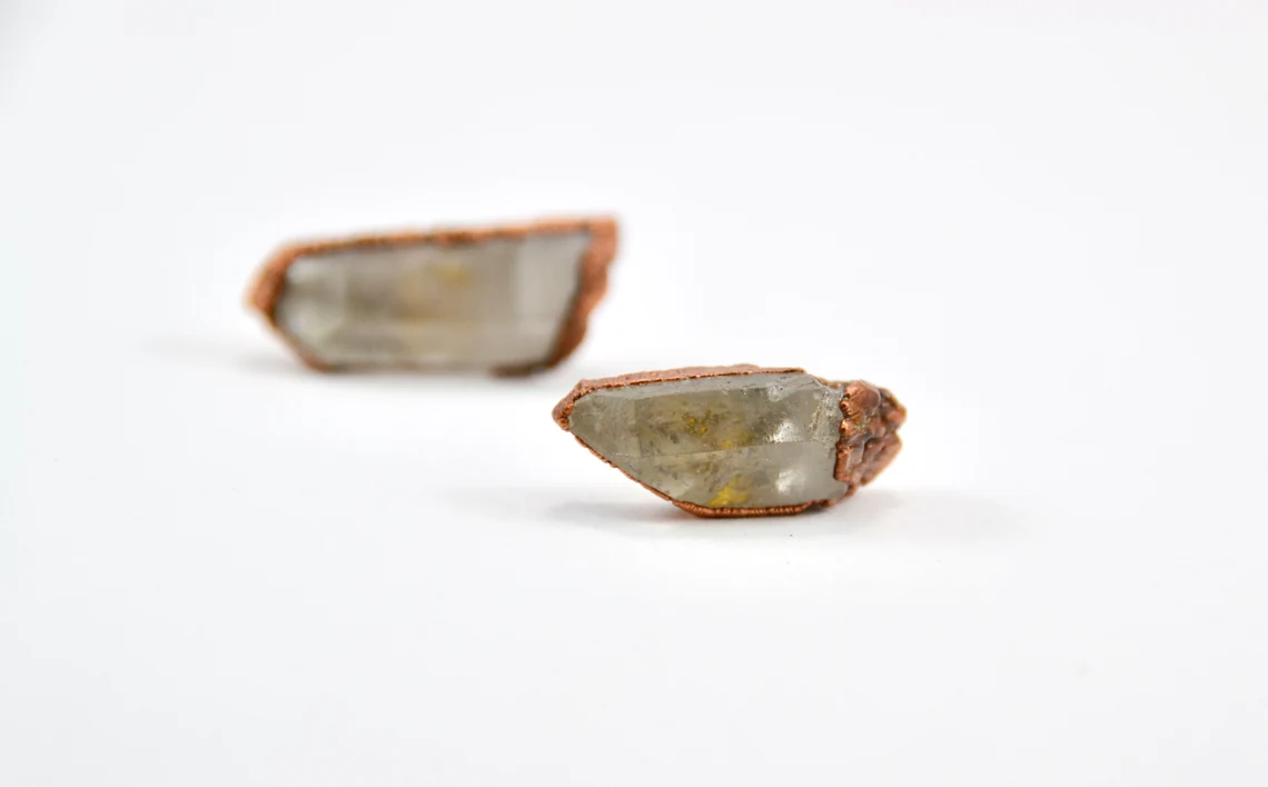 Raw Quartz Crystal Studs | Crystal Earrings | Copper Crystal