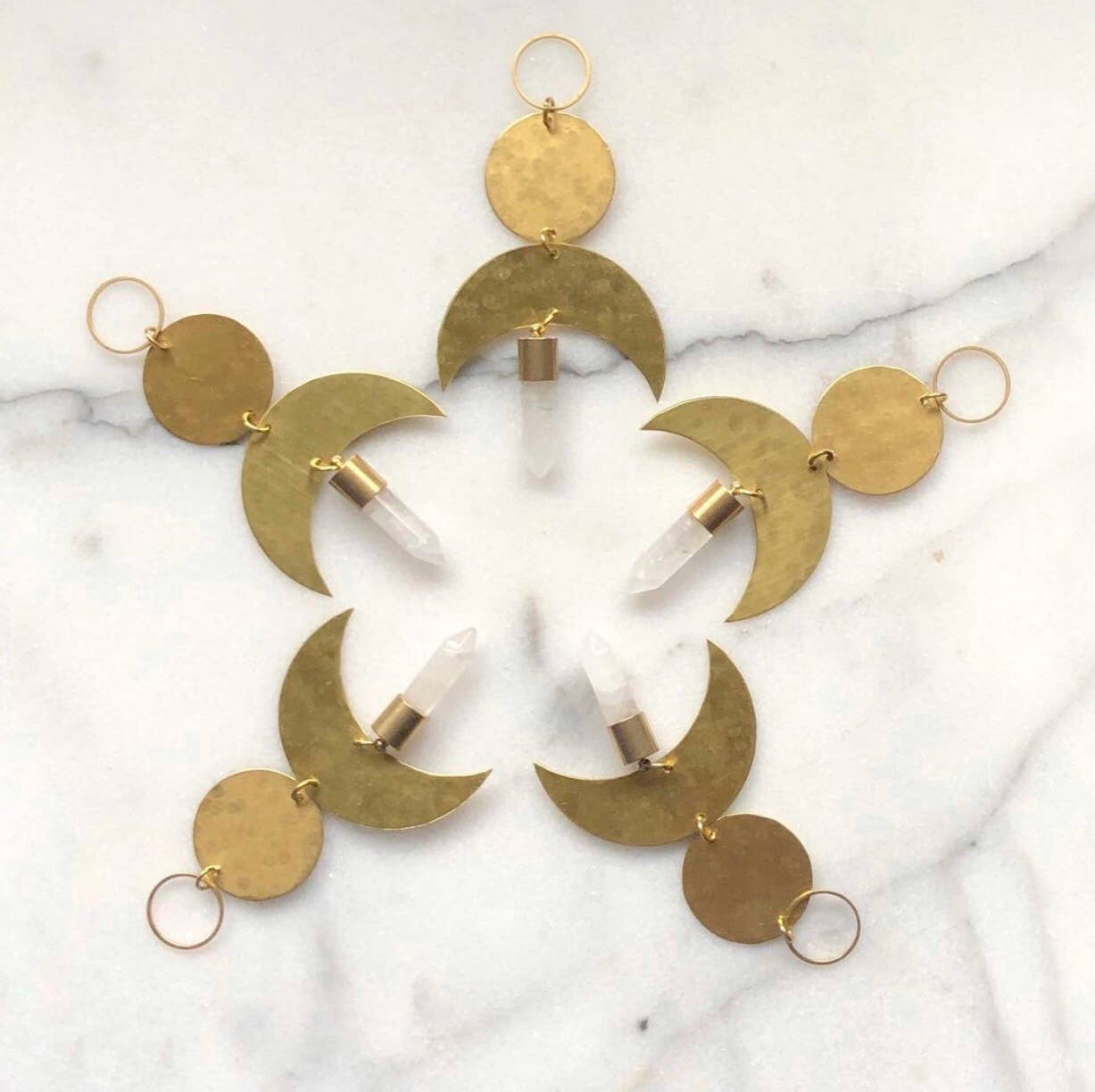 Moon Drop Ornament with Quartz Crystal Point