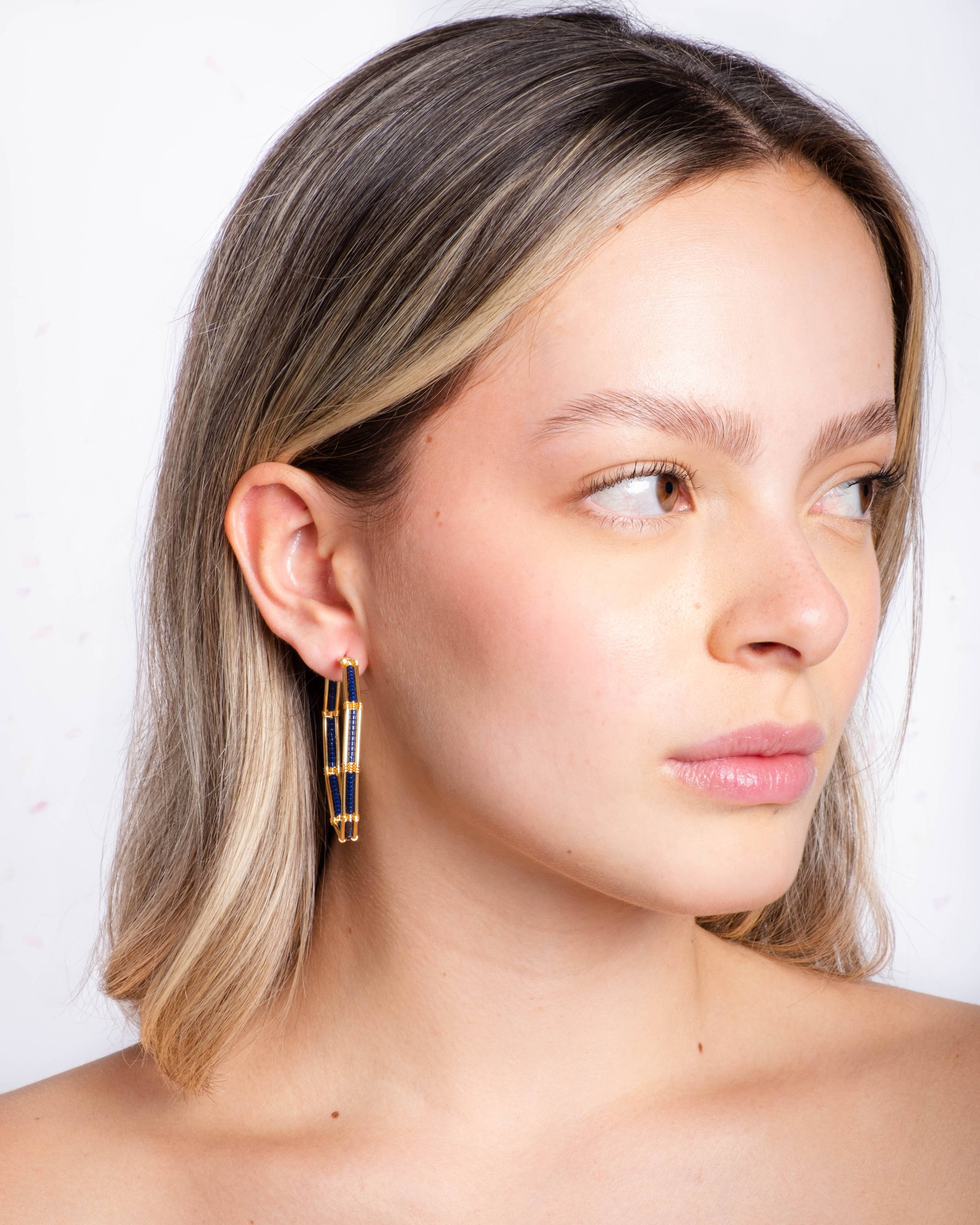 Wire and Bead Single Hoop Earrings (Rose)