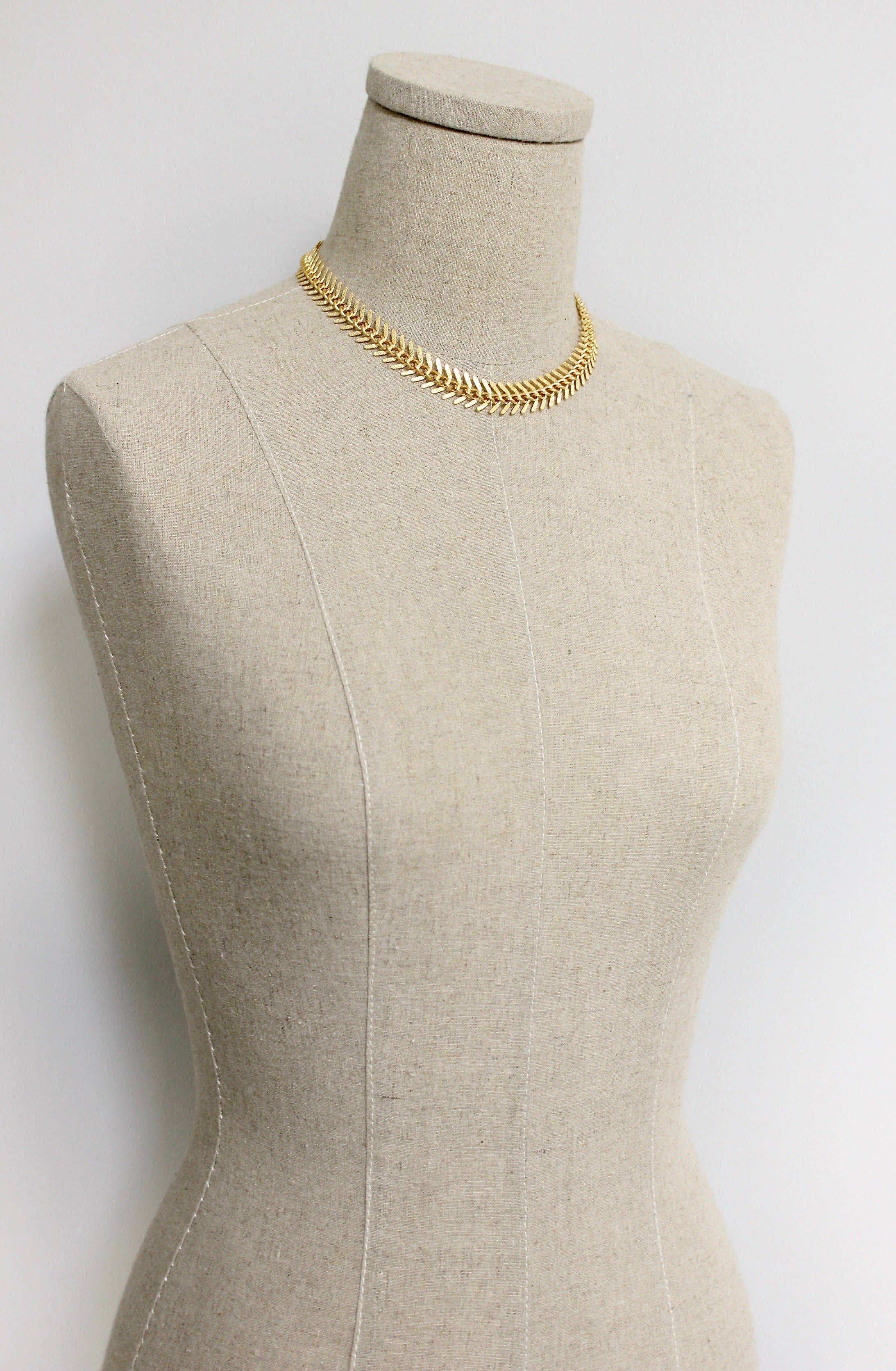 Gold Chain Fish Bone Necklace