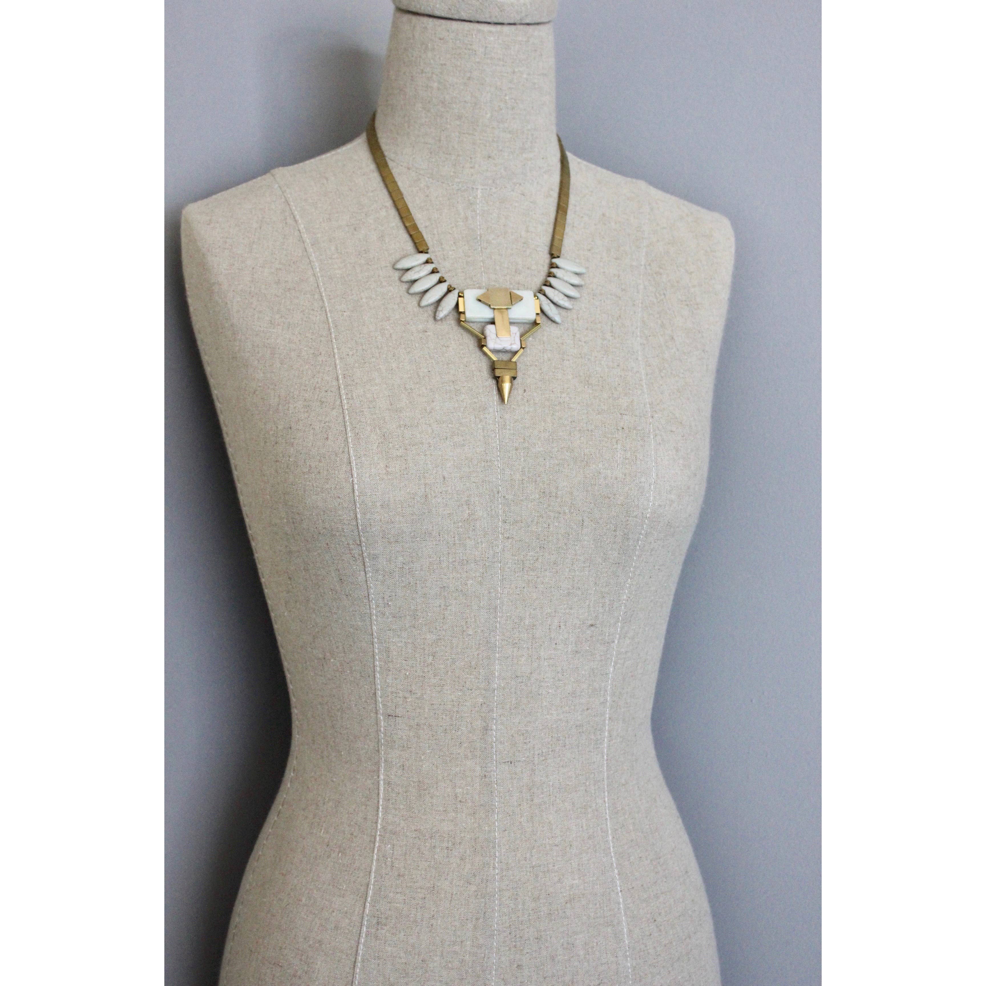Geometric Bib Necklace with Magnesite and Serpentine