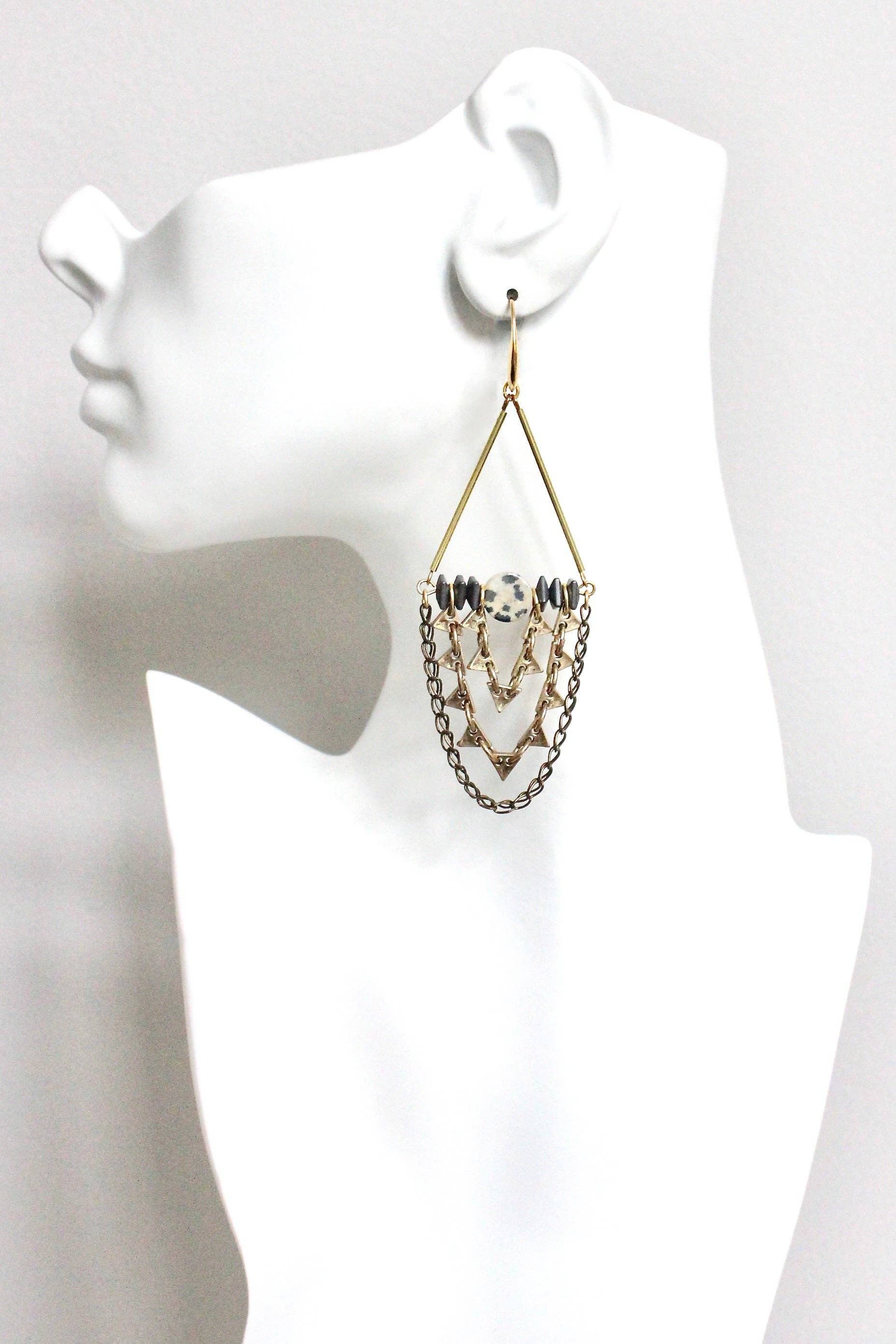 Dalmatian and Hematite Shoulder Duster Earrings