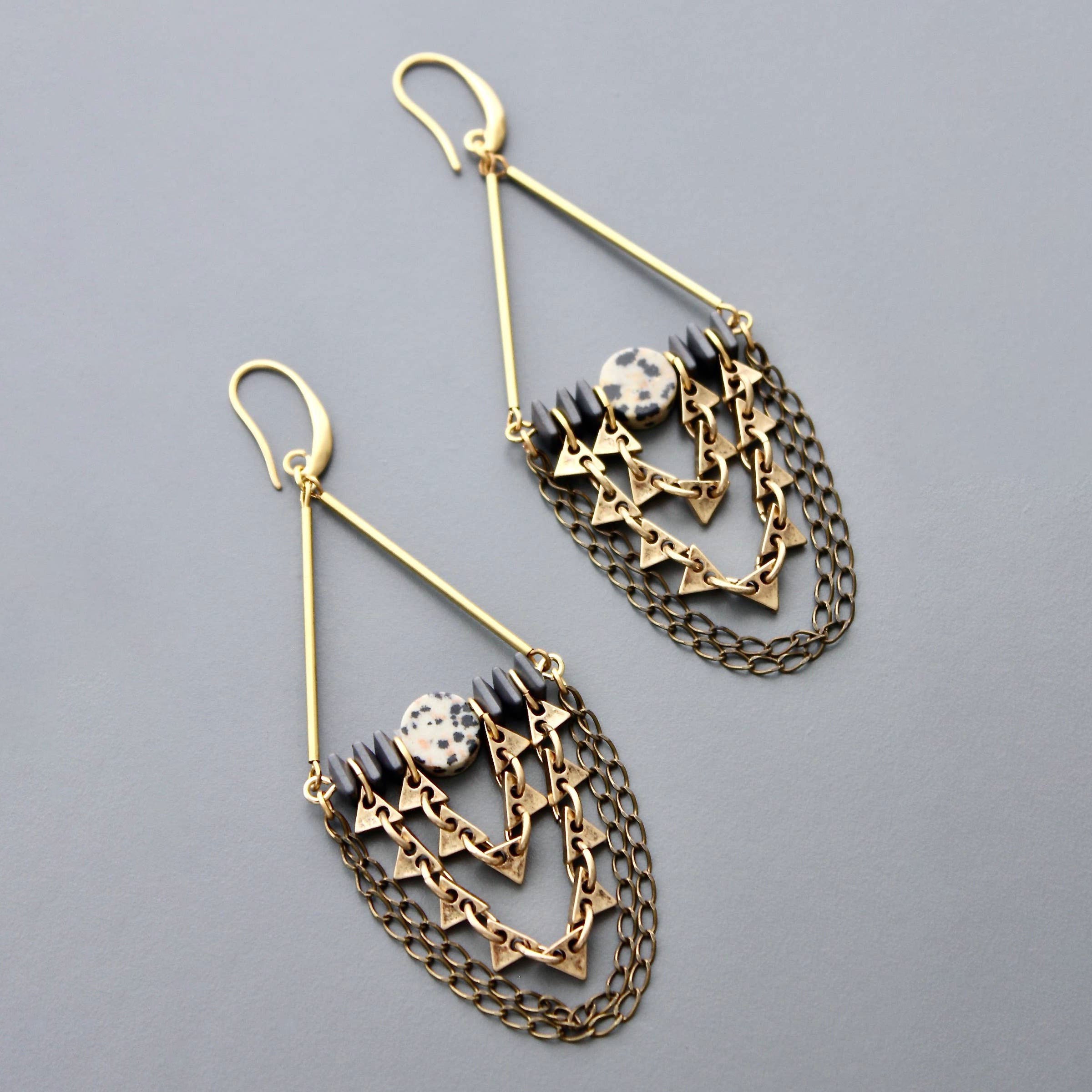 Dalmatian and Hematite Shoulder Duster Earrings