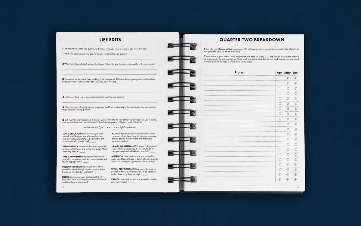 The quarterly reviews pages in the Dreambook