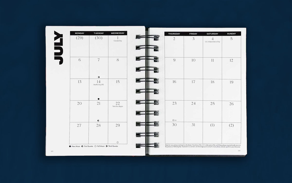 The monthly planning pages in the Dreambook