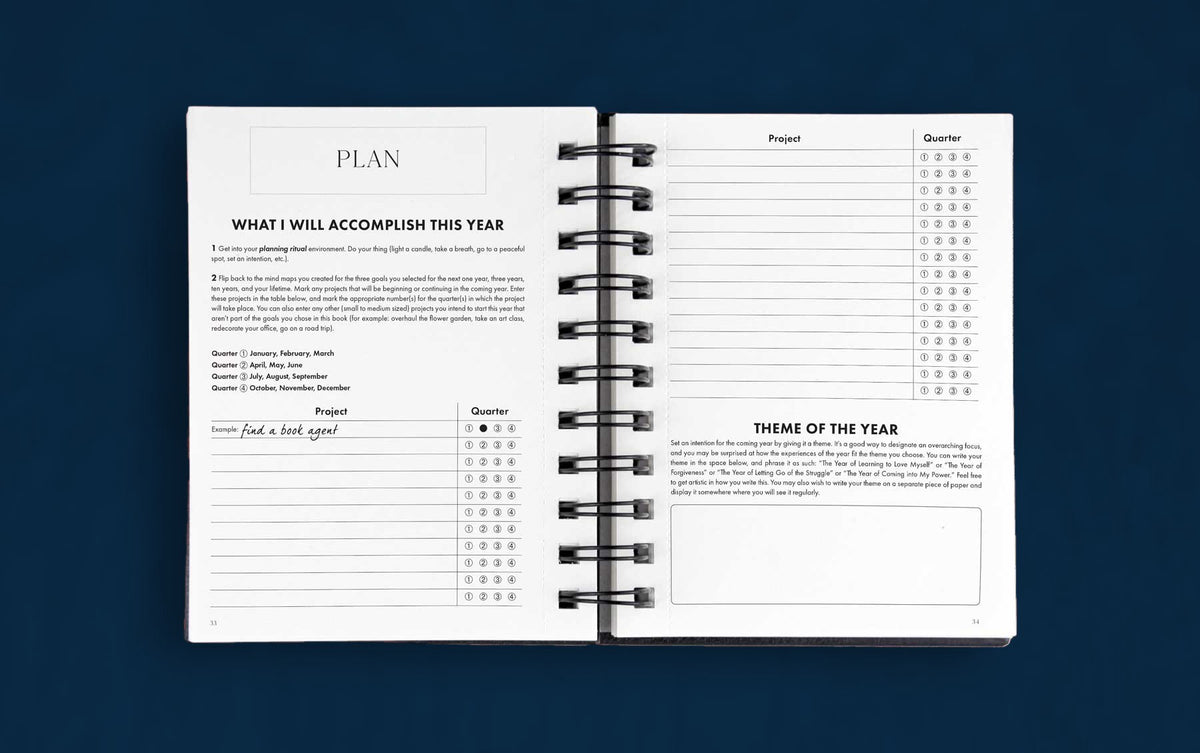 The goal setting pages in the Dreambook