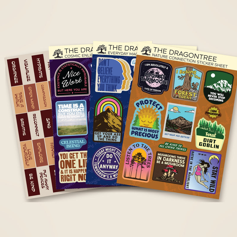 The four Wild Intentions sticker sheets