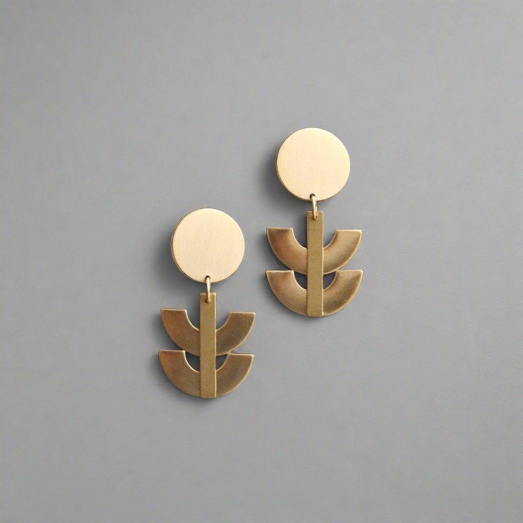 Geometric Brass Post Earrings