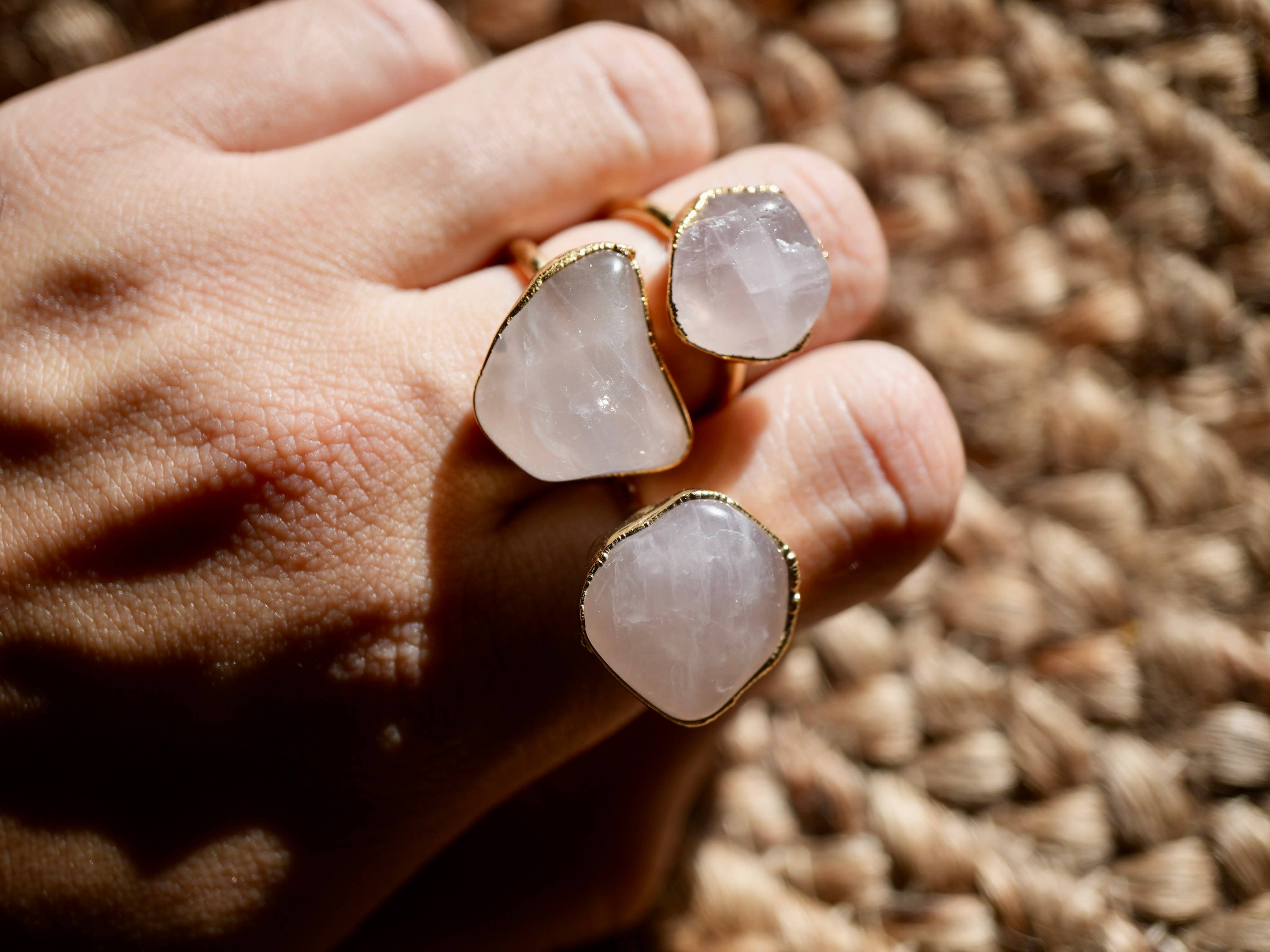 Gold Rose Quartz Tumbled Statement Ring || Stone of Love