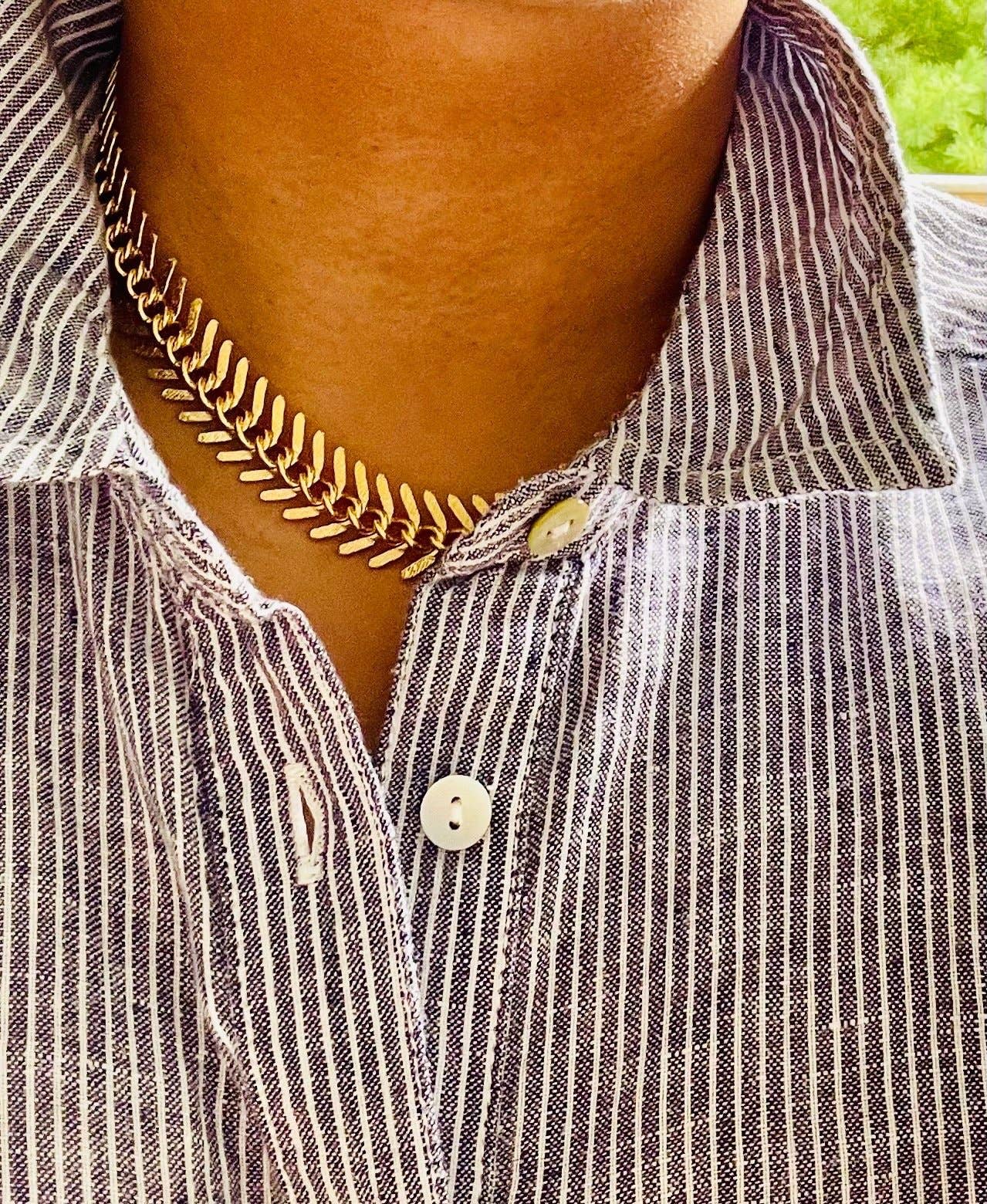 Gold Chain Fish Bone Necklace