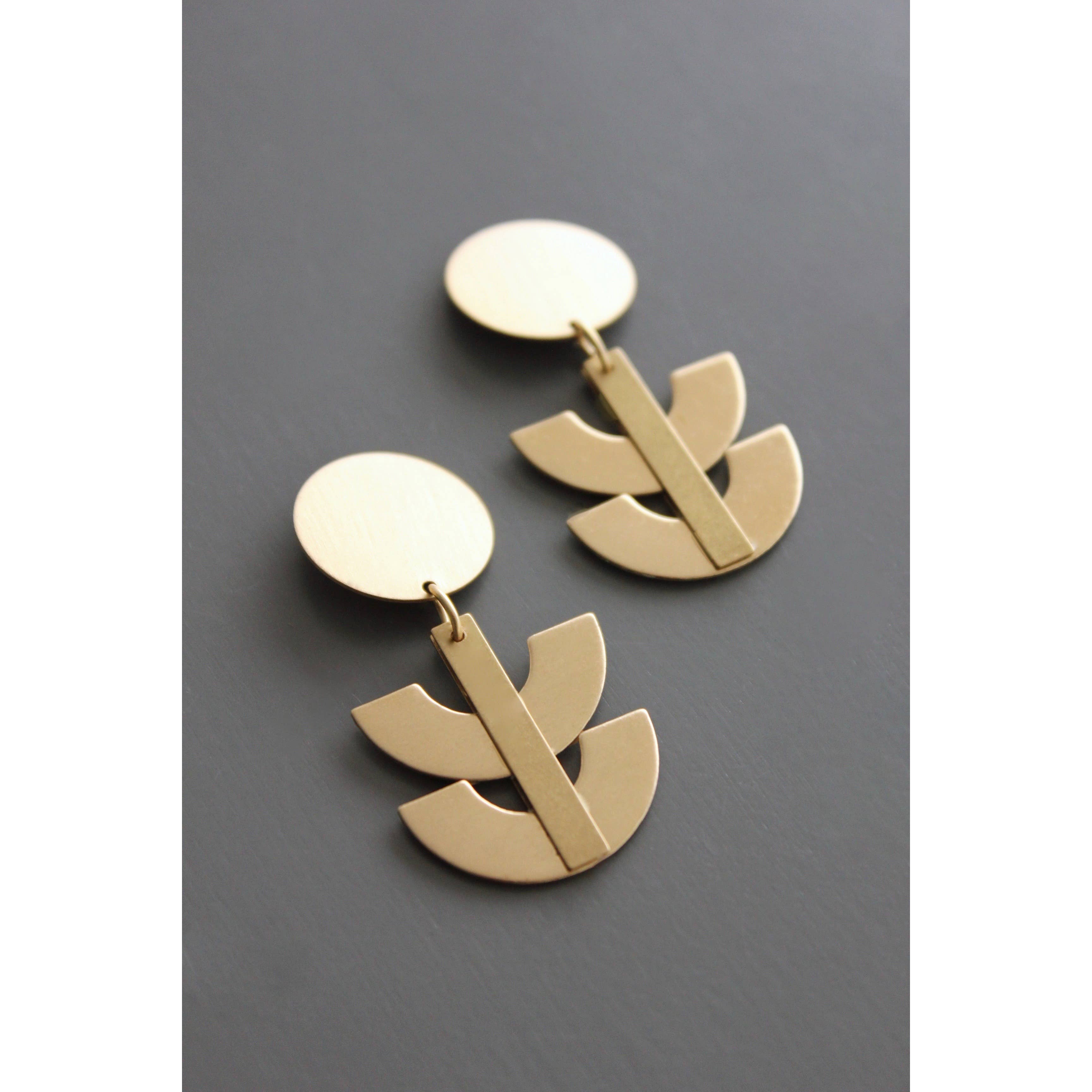 Geometric Brass Post Earrings