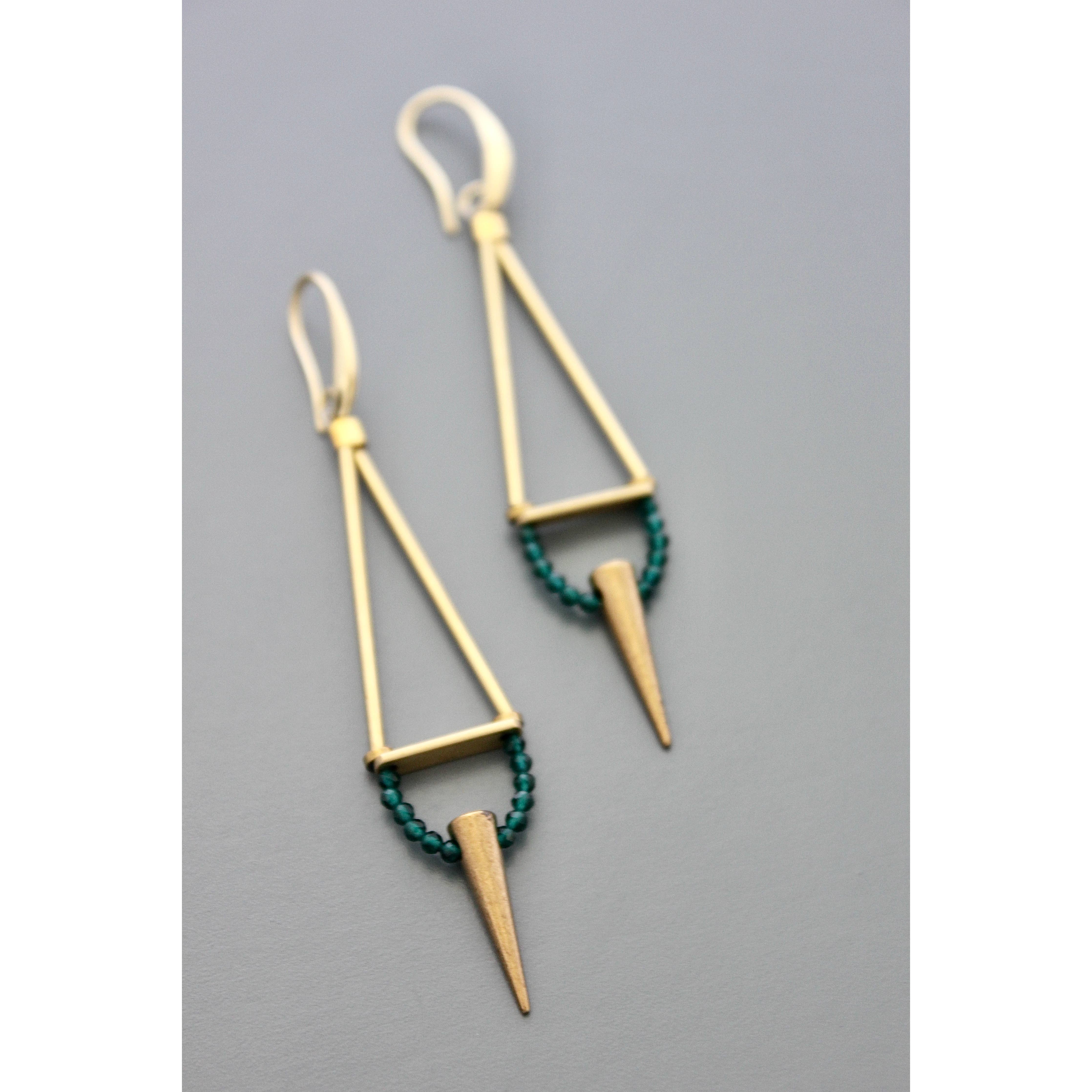 Geometric Green Onyx Spike Earrings