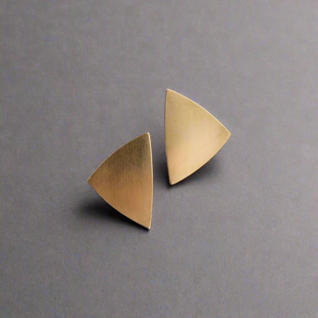 Geometric Triangle Brass Post Earrings