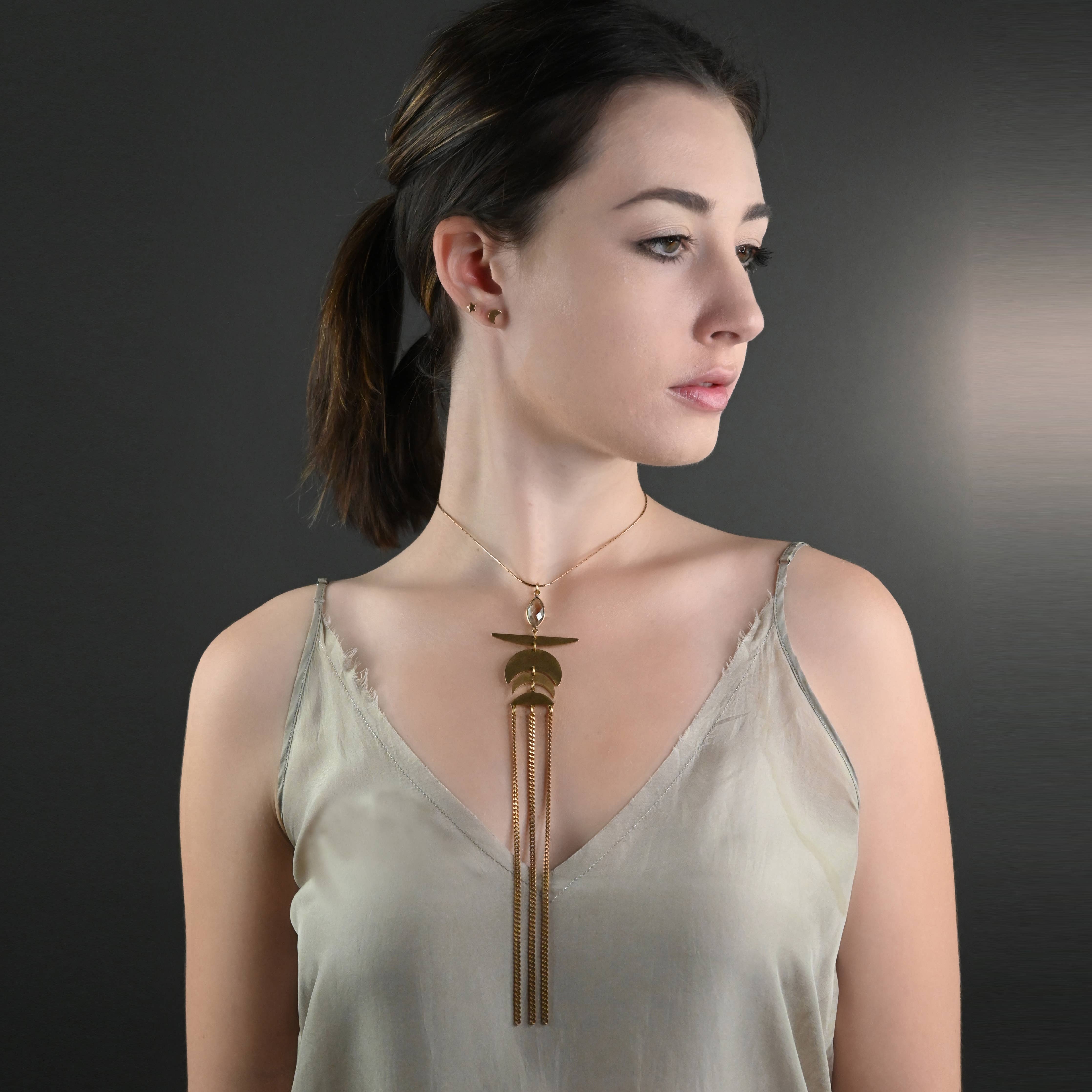 Wing Moon Waterfall Chain w/ Semi Precious Gemstones