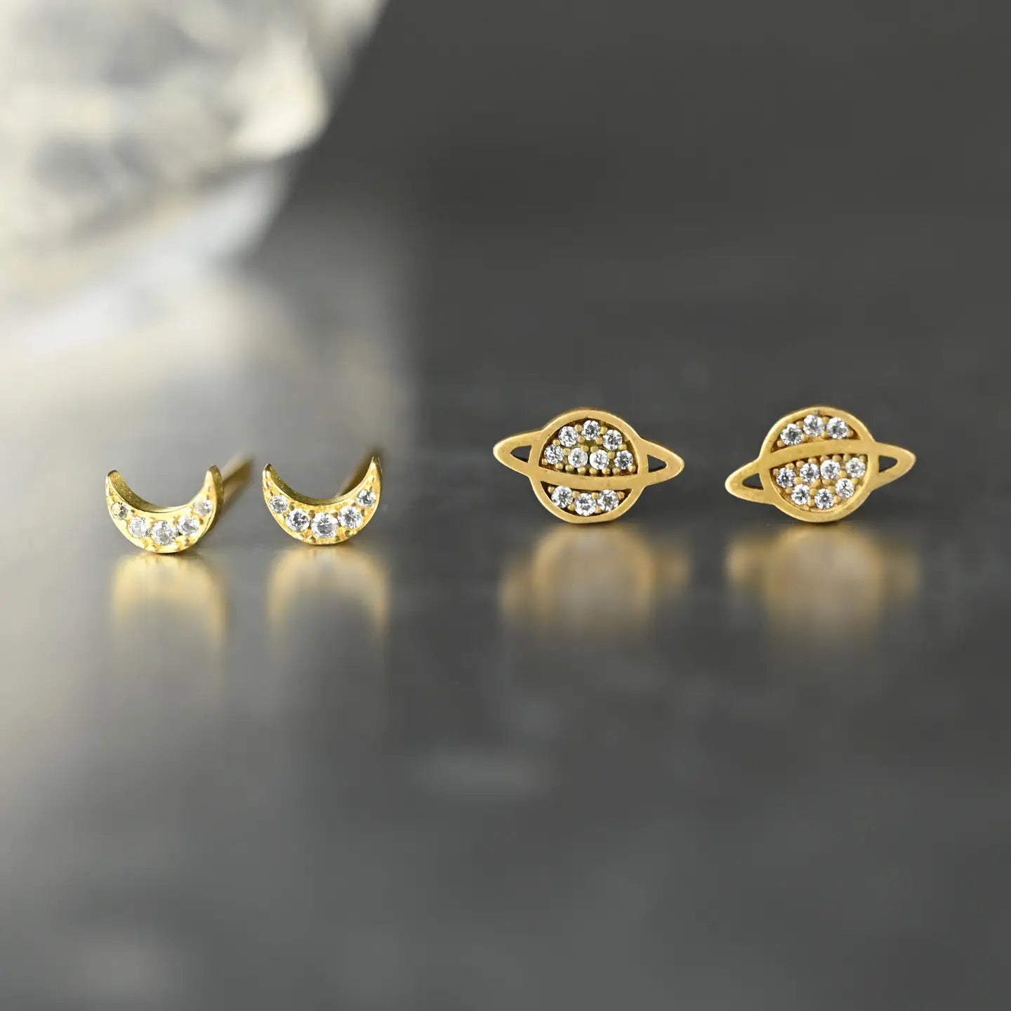 To the Moon & Back Studs with Pave Stones