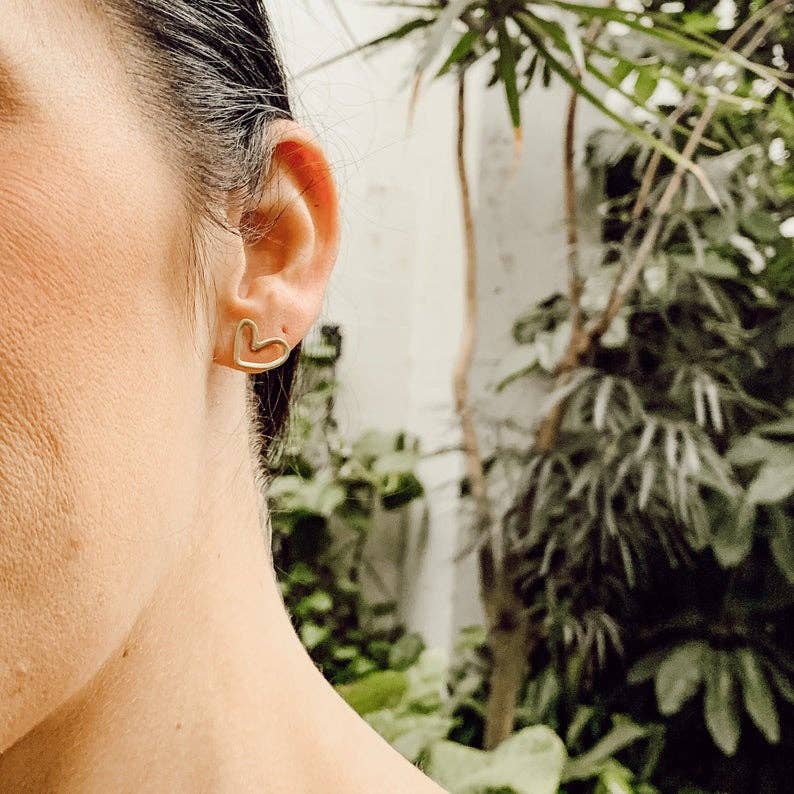 Open Heart Brass Stud Earrings
