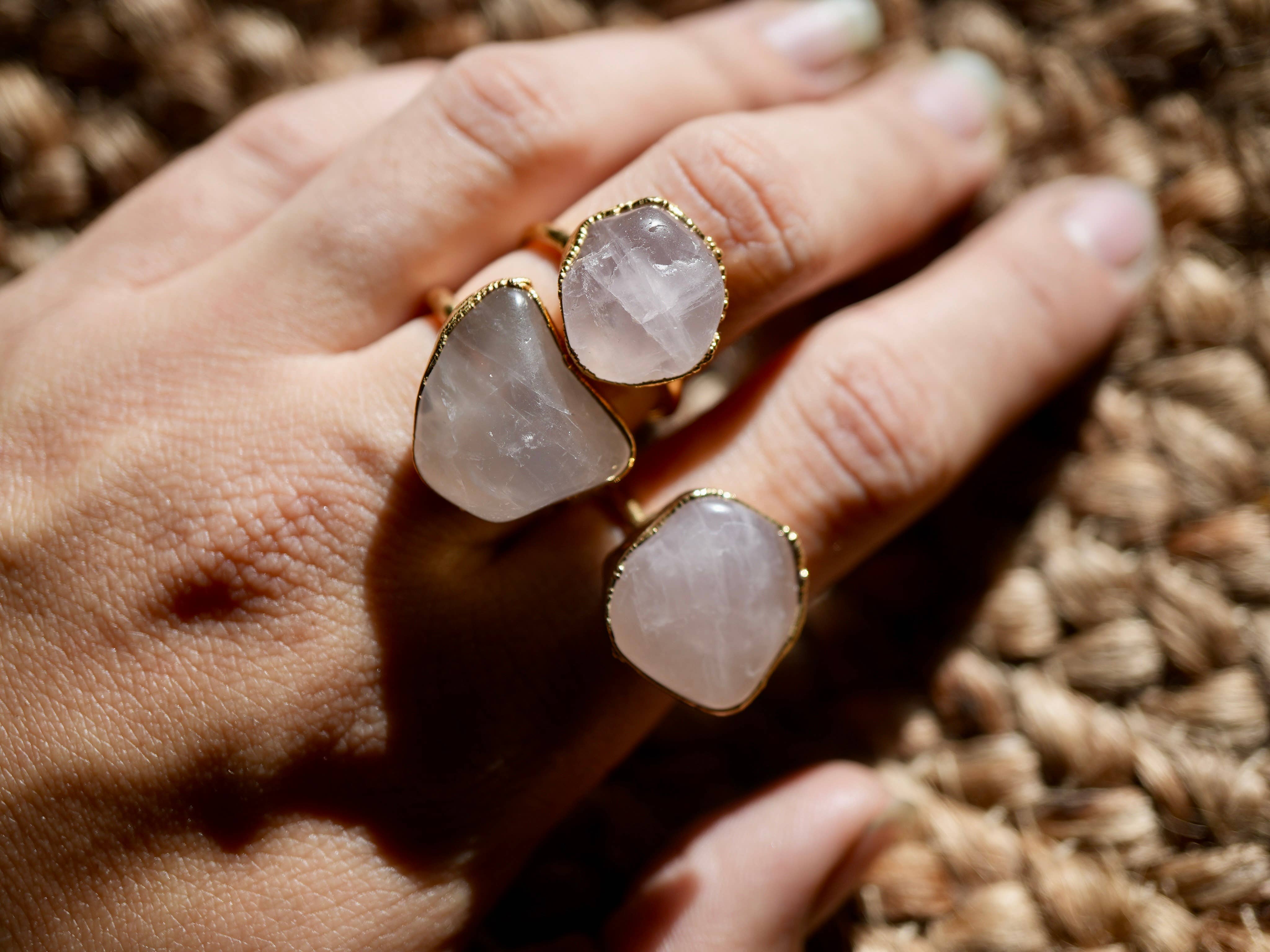 Gold Rose Quartz Tumbled Statement Ring || Stone of Love