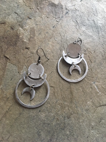 Small Circled Eclipse Moon Phase Earrings - Aluminum