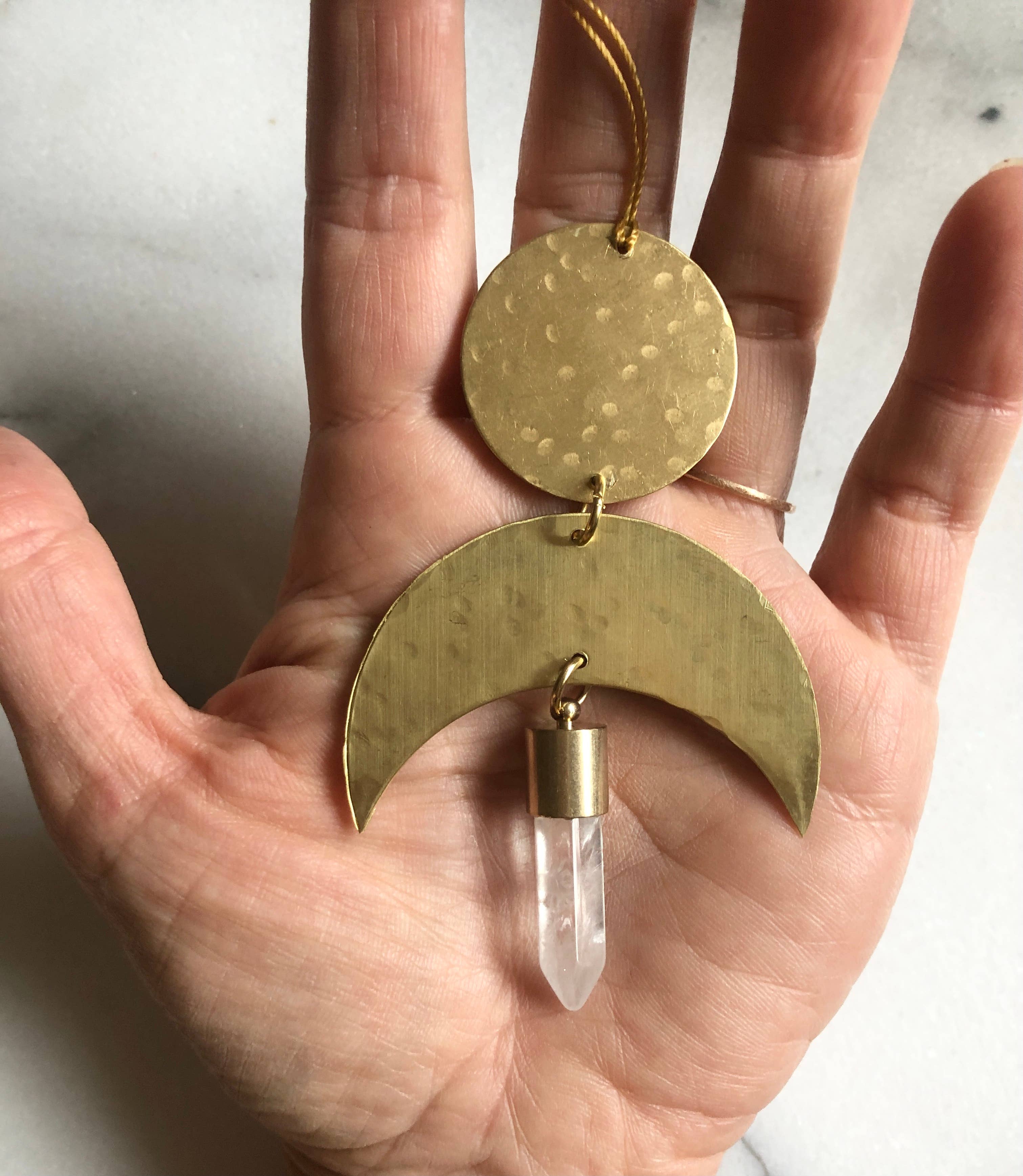 Moon Drop Ornament with Quartz Crystal Point