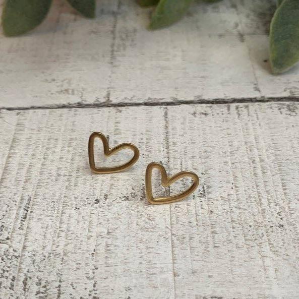 Open Heart Brass Stud Earrings