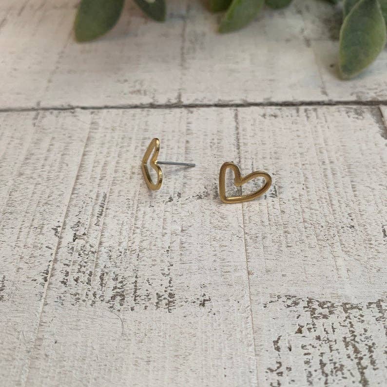 Open Heart Brass Stud Earrings