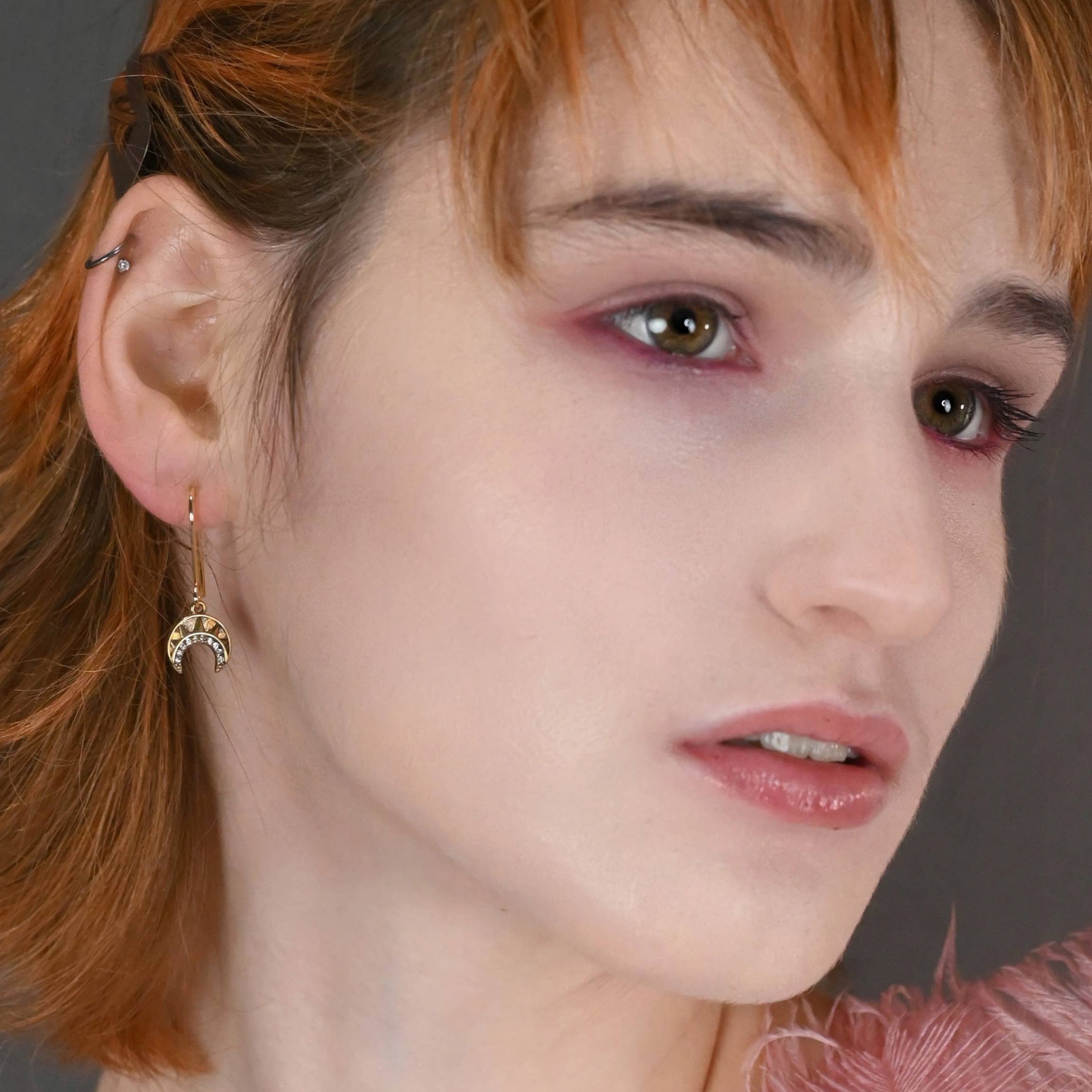 Vintage Deco Crescent Earrings with Tiny Crystals