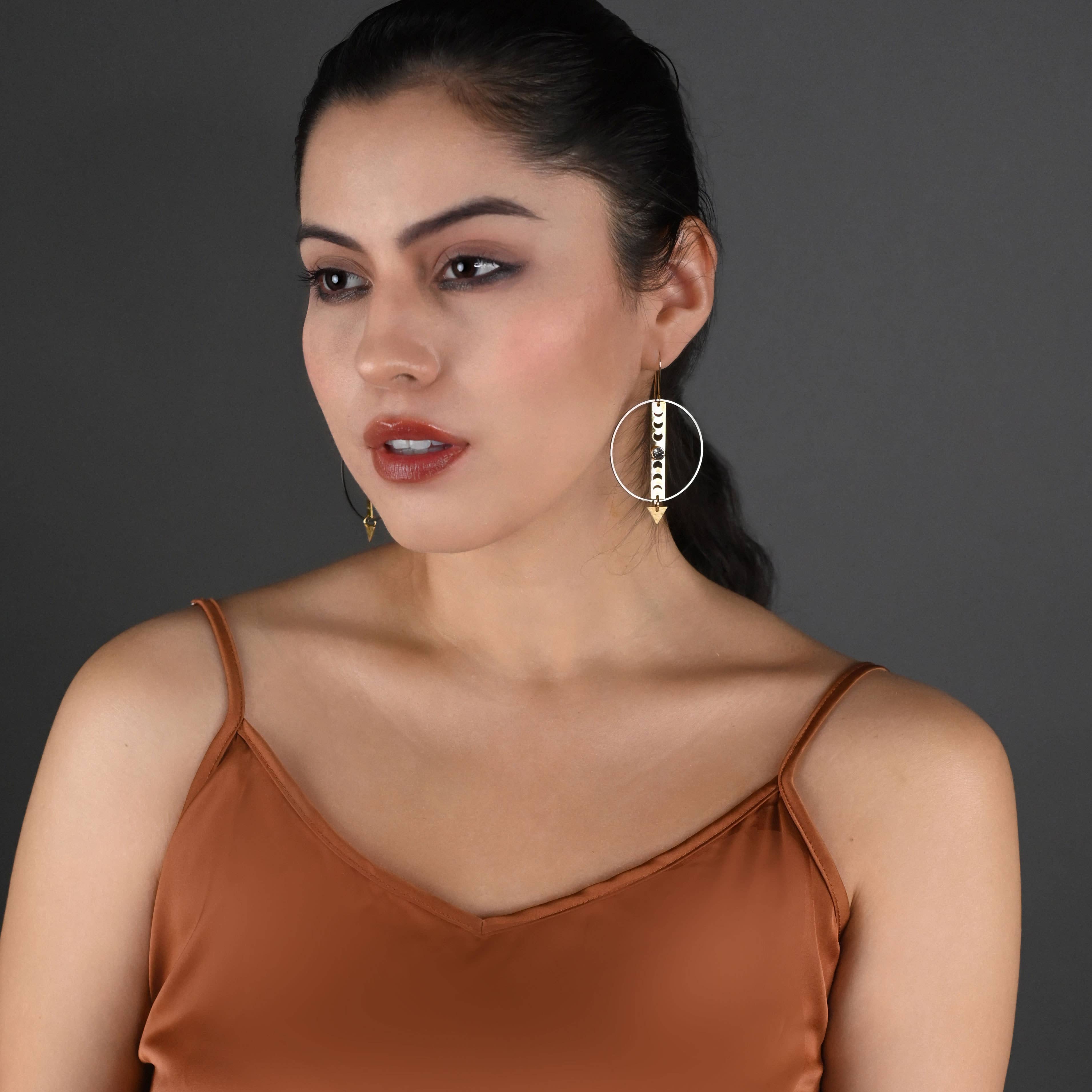 Mixed Metal Moon Phase Hoop Earrings