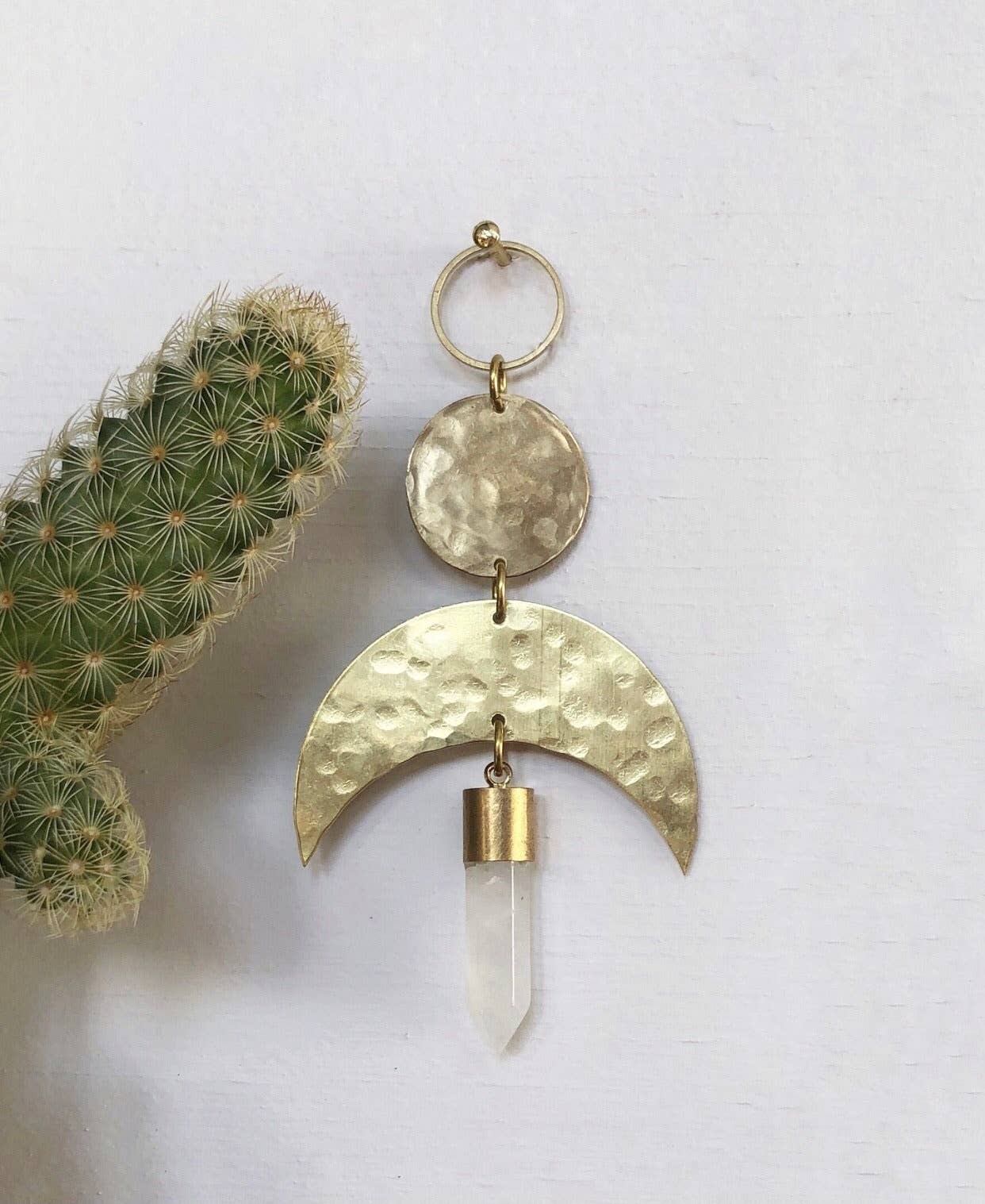 Moon Drop Ornament with Quartz Crystal Point