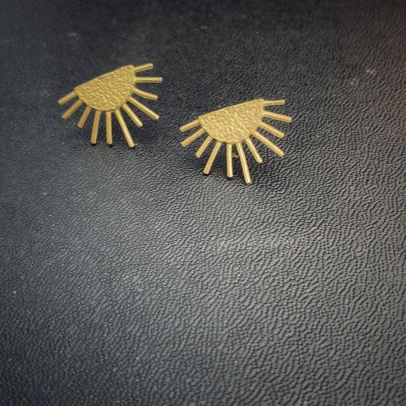 Sunburst Brass Boho Stud Earrings