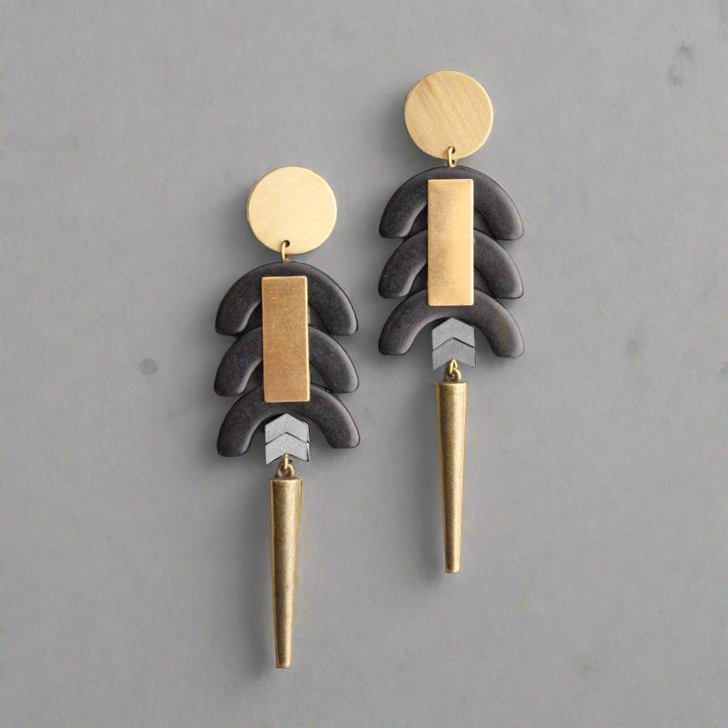 Black Stone Geometric Post Earrings